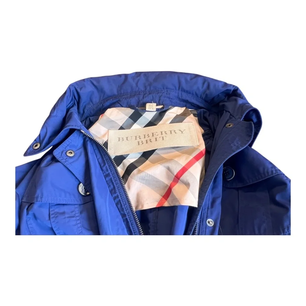 Burberry Brit Royal Blue Trench Coat Zip-In Hood Belted Women’s Size 8 - Picture 8 of 16